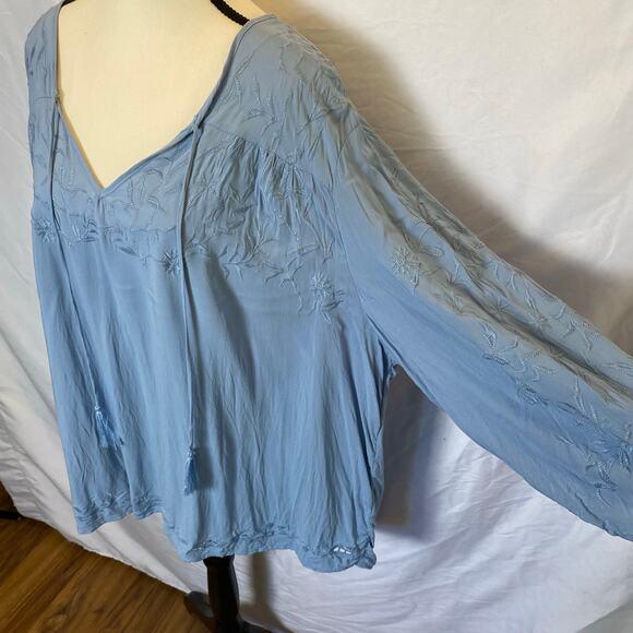 Cynthia Rowley Women's Embroidered Tunic Blouse Size 3X Rayon V-Neck Tassel Ties - Picture 4 of 13